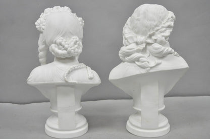 Antique French Classical Parian Porcelain 13" Goddess Female Maiden Bust - Pair