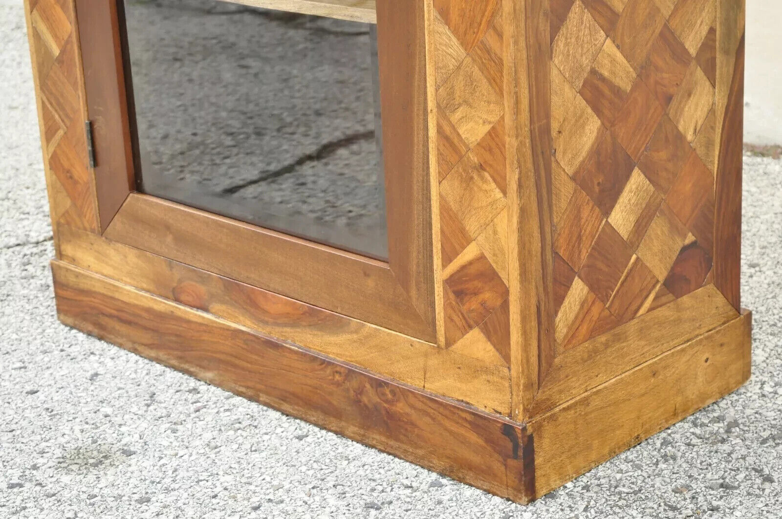 Marquetry Geometric Inlay Mixed Wood One Drawer Bookcase Display Cabinet Curio