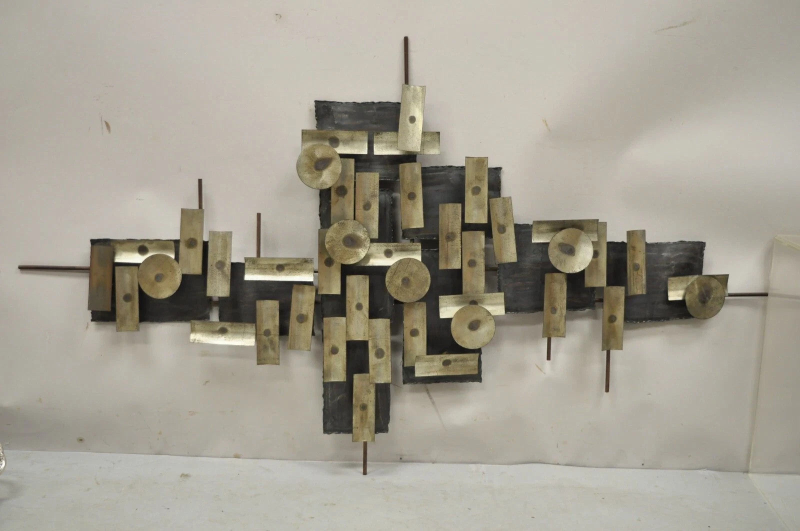 Mid Century Modern Brutalist Steel Metal 48" Wall Sculpture after Curtis Jere