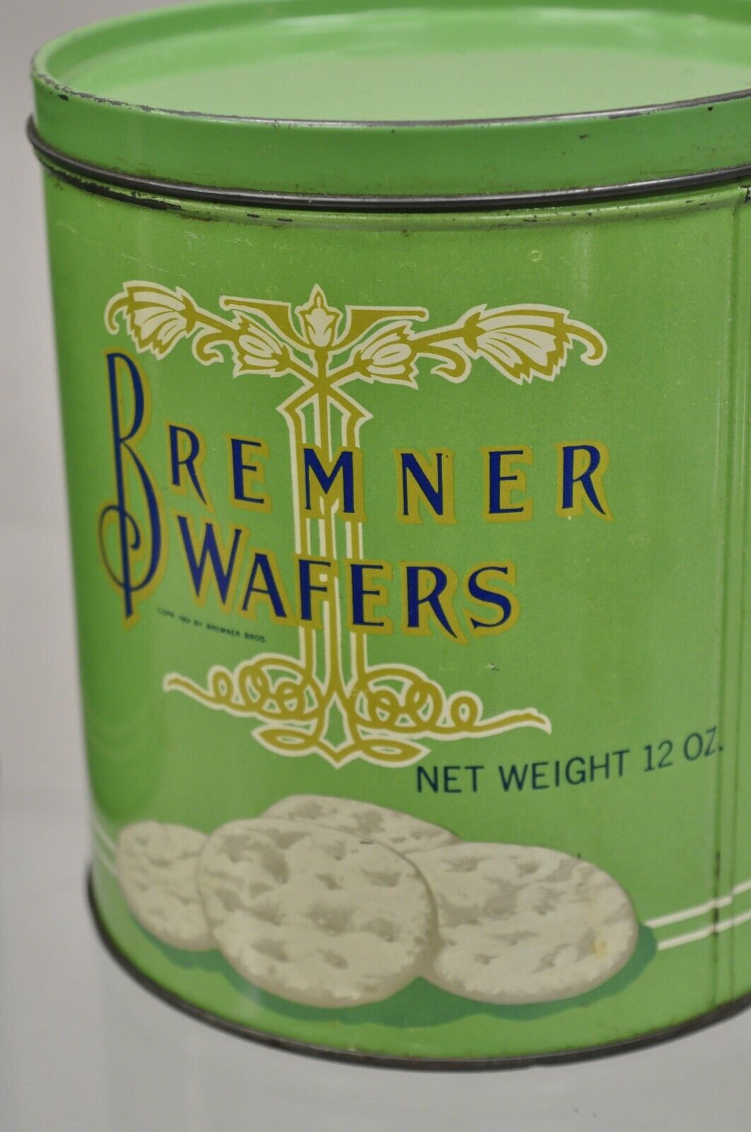 Vintage Bremner Wafers Tin Mint Green Round Lidded Metal Biscuit Metal Box Pair