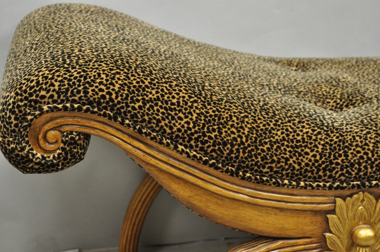 Vintage Italian Hollywood Regency Style Leopard Print Upholstered Window Bench