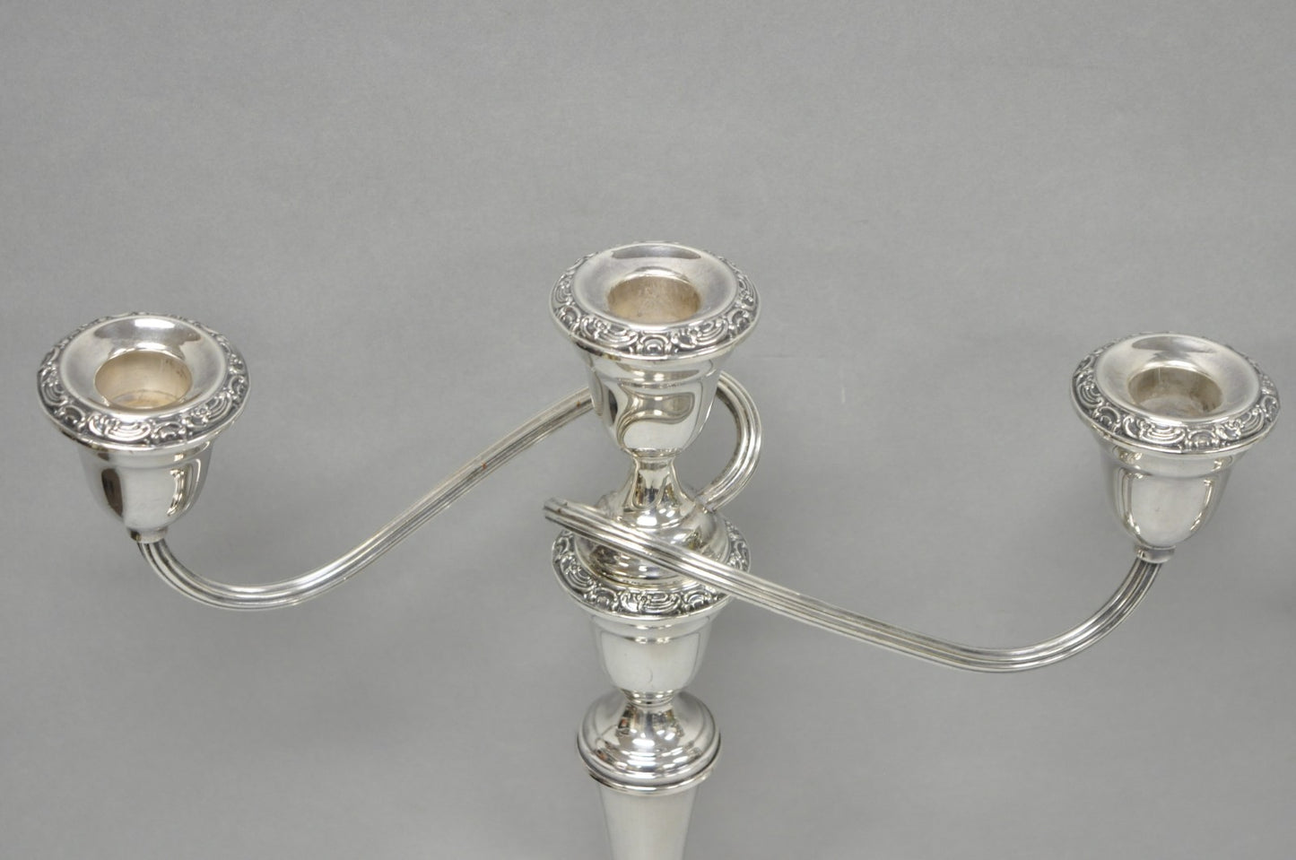 Vintage Gorham YC3021 Silver Plated 3 Arm Convertible Candelabra - a Pair