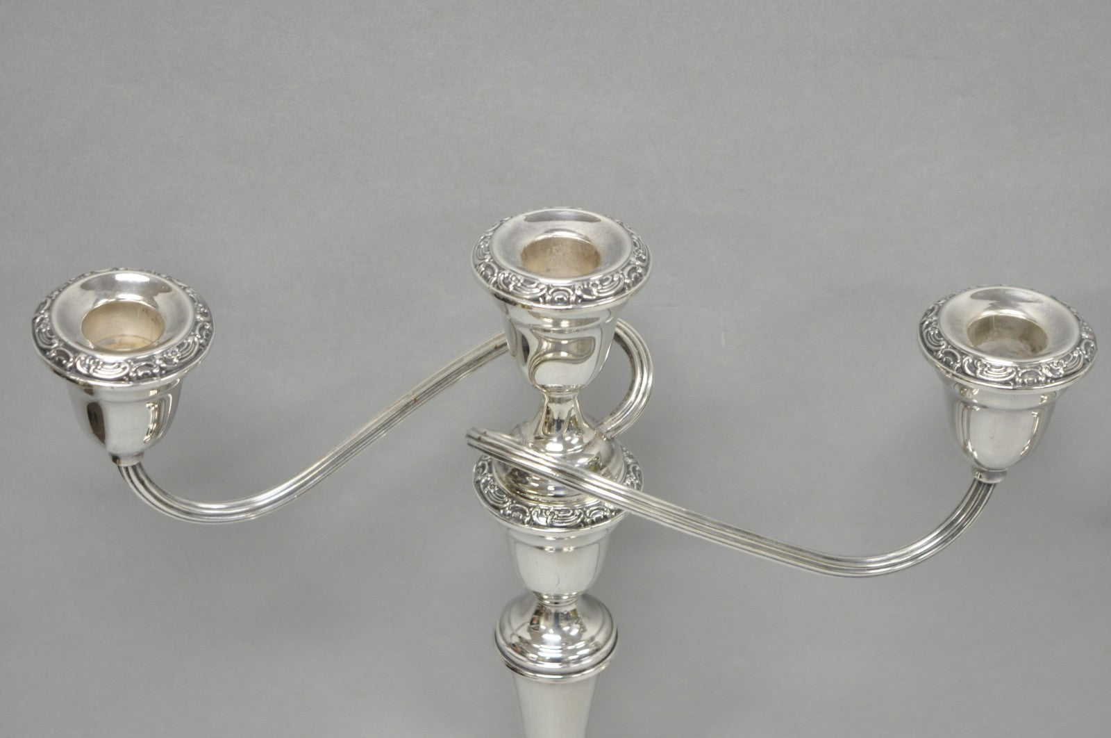 Vintage Gorham YC3021 Silver Plated 3 Arm Convertible Candelabra - a Pair
