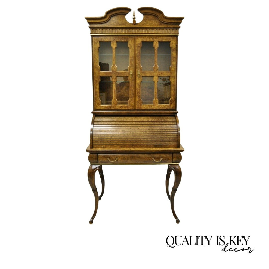 Vintage Italian Regency Burlwood Laminate Saber Leg Tall Secretary Desk Display