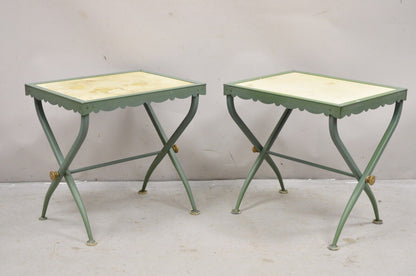 Troy Sunshade Hollywood Regency Curule X-Frame Aluminum Patio Side Tables - Pair