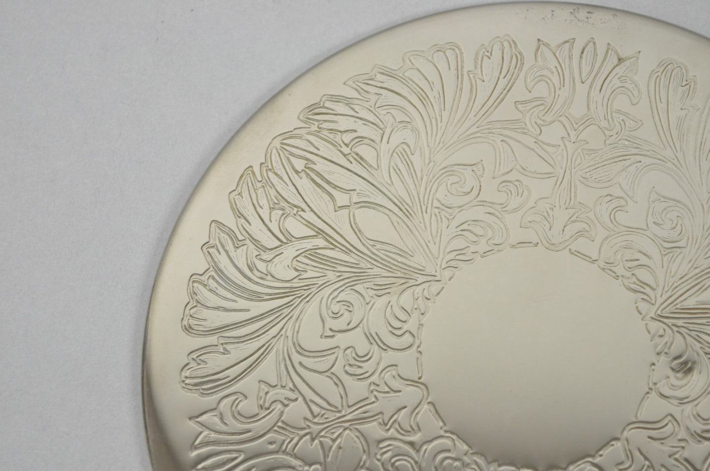 Vintage Mid Century Silver Plated 8" Round Leafy Scroll Design Pot Trivet