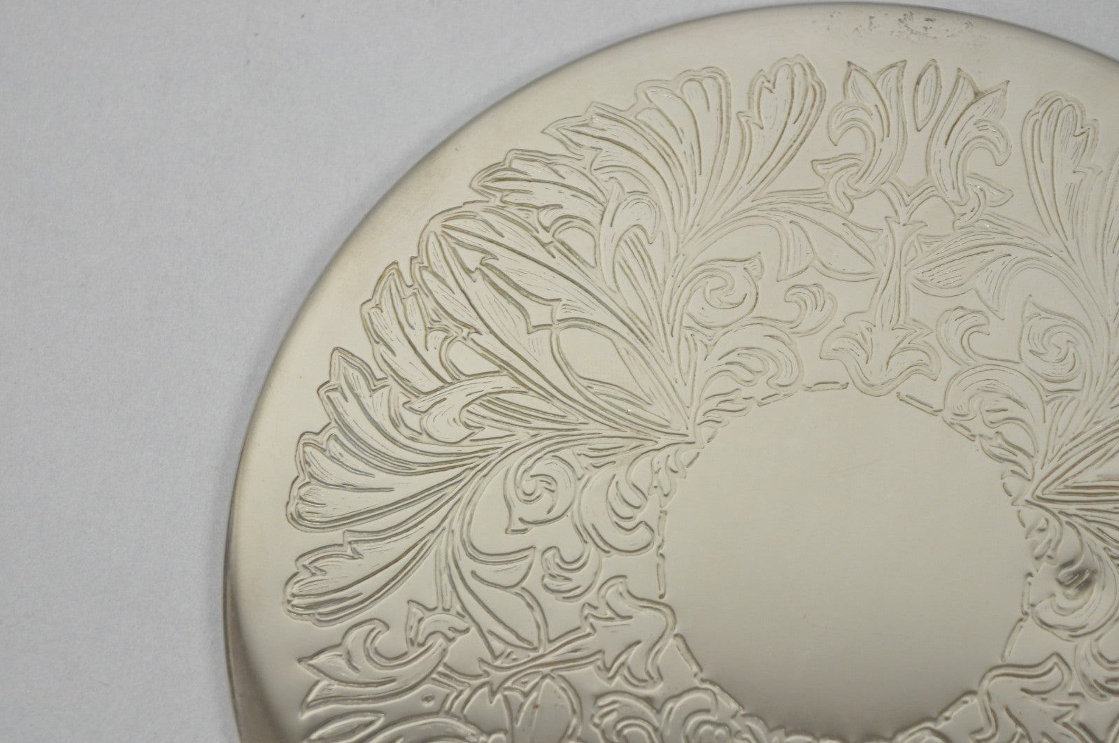 Vintage Mid Century Silver Plated 8" Round Leafy Scroll Design Pot Trivet
