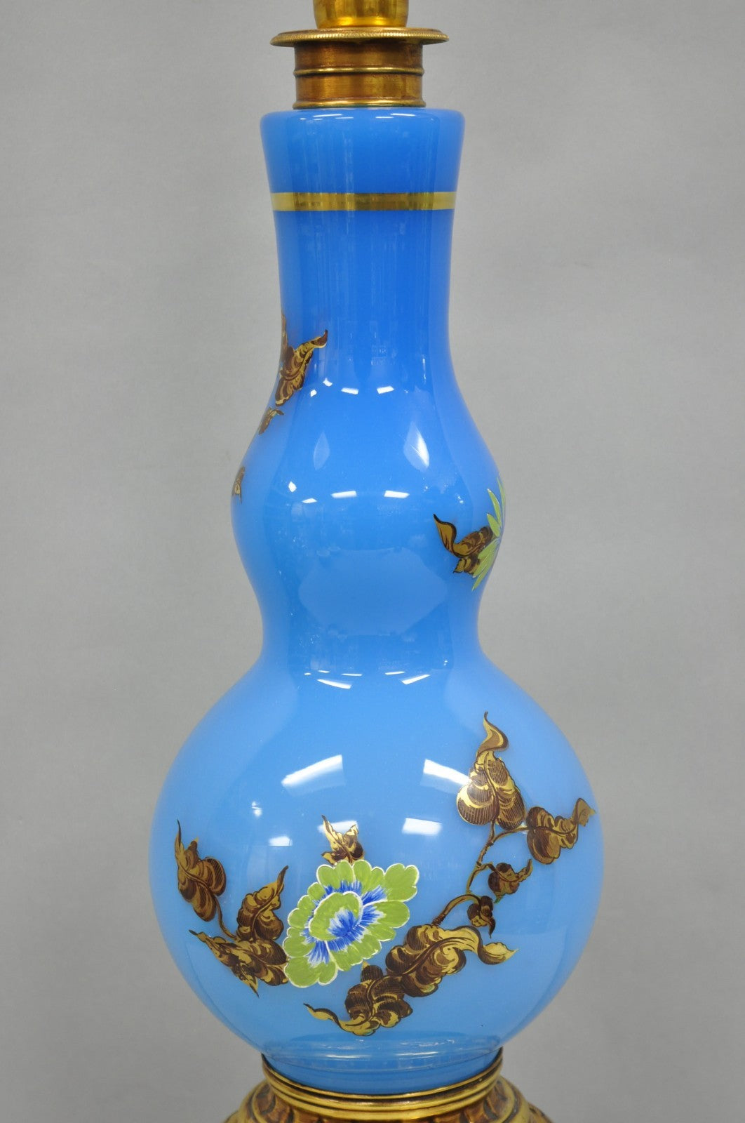 Vintage Chinoiserie James Mont Style Blue Glass Gold Gilt Tall Table Lamp
