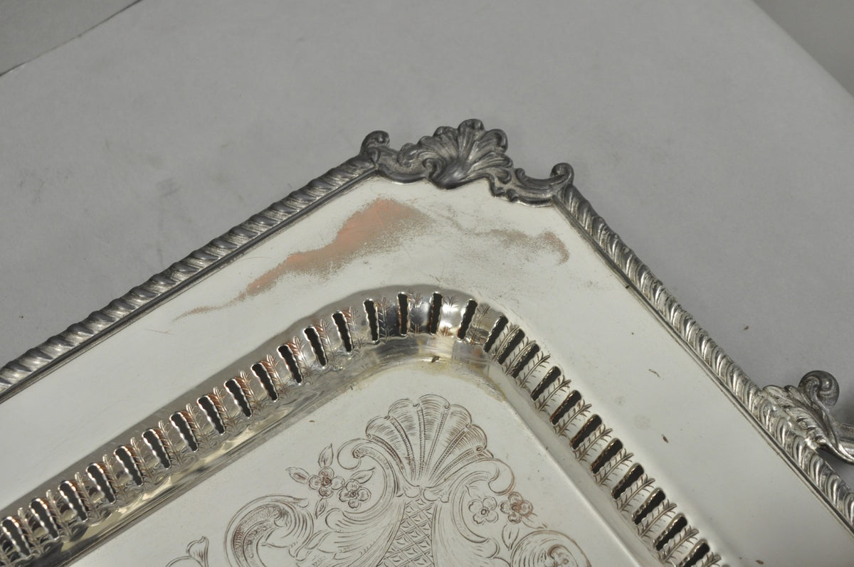 Vintage English Victorian Large Silver Plated Twin Handle Serving Platter Tray