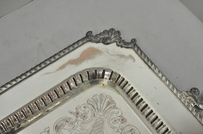 Vintage English Victorian Large Silver Plated Twin Handle Serving Platter Tray