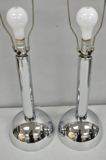 Vintage Mid Century Modern Chrome Ball Column Space Age Table Lamps - a Pair