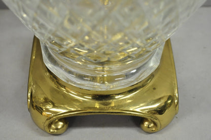 Vintagte Chinoiserie Diamond Crystal Glass Ginger Jar Brass Table Lamps - a Pair