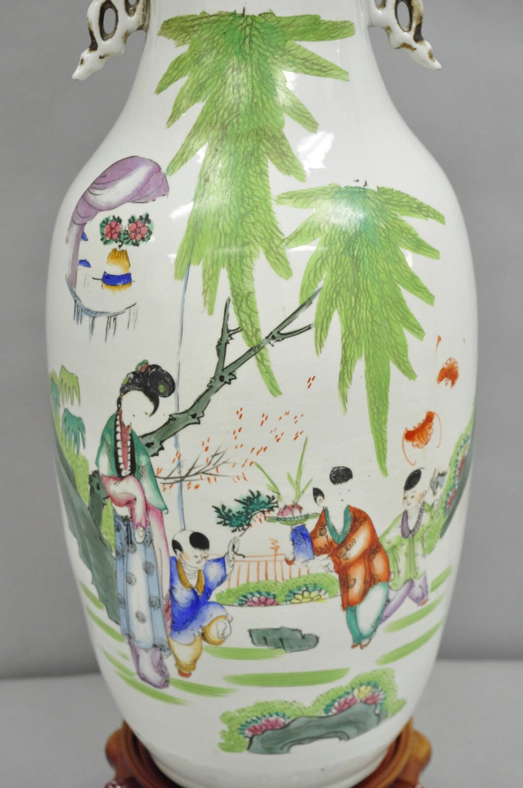 Vintage Chinese Export Large White Porcelain Figural Jardiniere Table Lamp