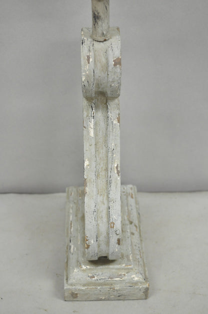 Contemporary Architectural Salvage Grey Distress Painted Wood Corbel Table Lamp
