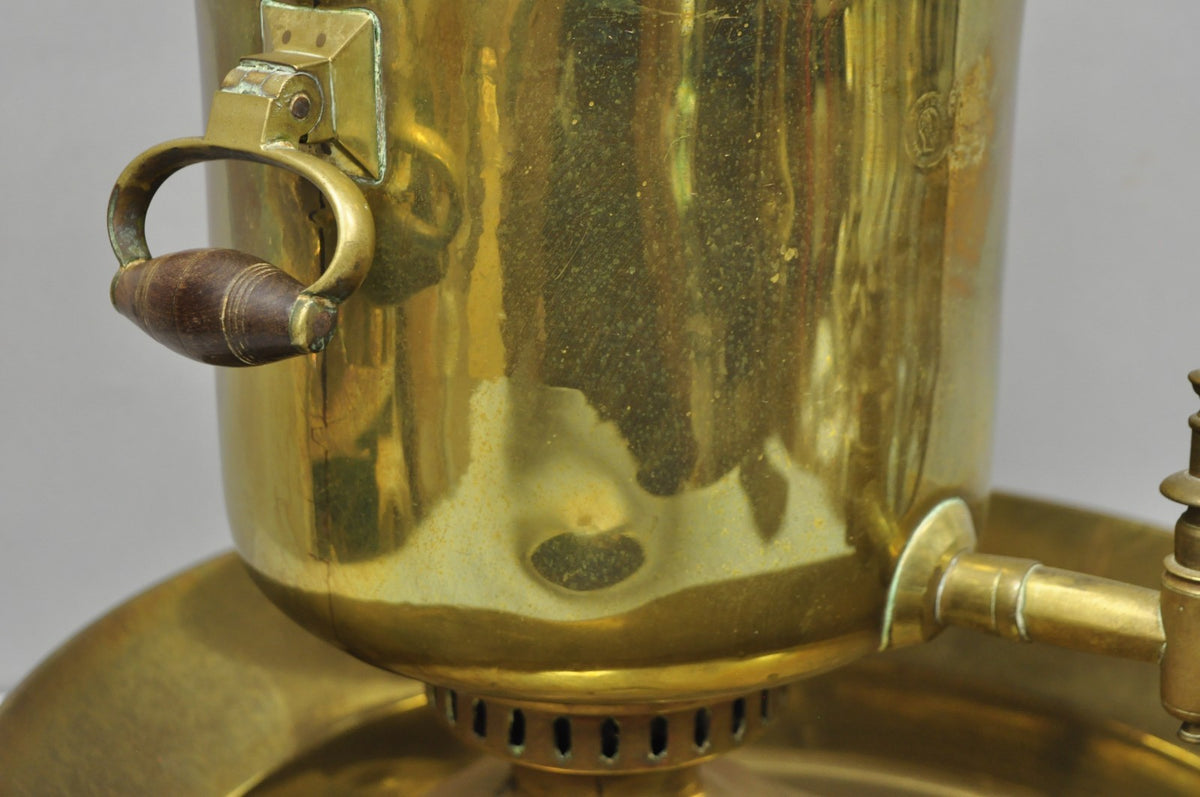 Antique Tula Russian Victorian Brass Samovar Set with Large Basin - 2 Pc Set
