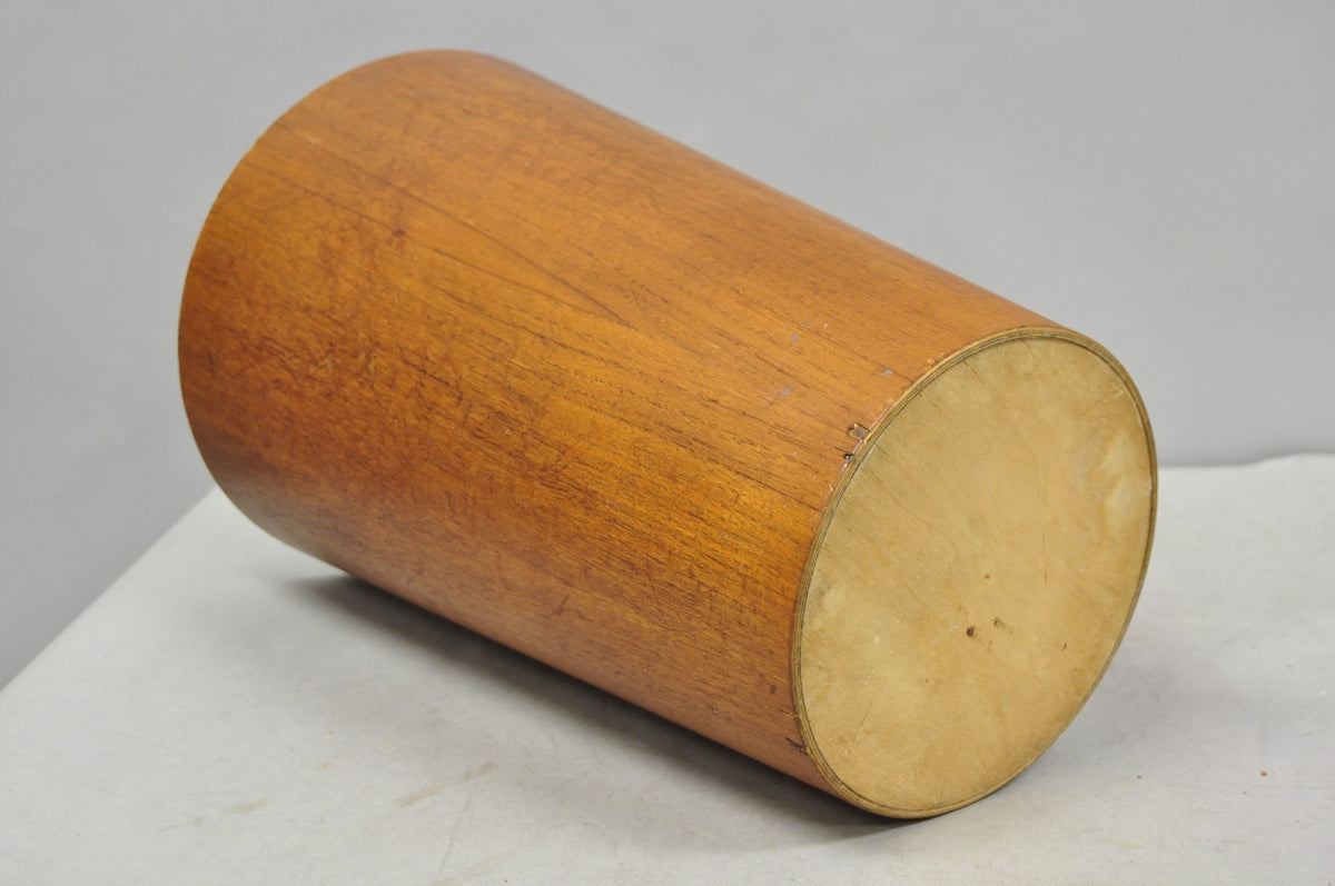 Vintage Mid Century Danish Modern Teak Wood Modernist Wastebasket Trash Can