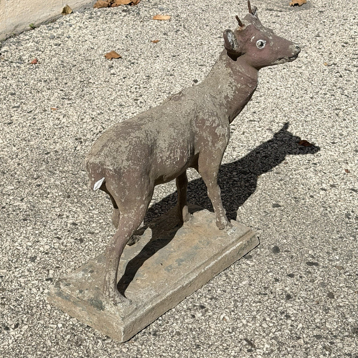 Vintage French Standing Deer Small 19" Cement Concrete Stone Garden Statue