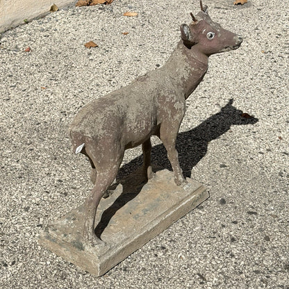 Vintage French Standing Deer Small 19" Cement Concrete Stone Garden Statue