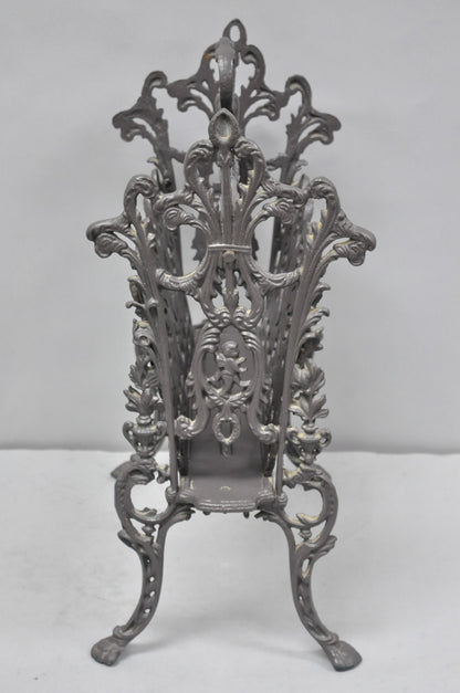 Vintage French Renaissance Victorian Style Cast Iron Magazine Rack with Cherubs