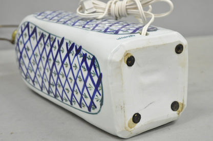 Vintage Chinoiserie Japanese Blue White Porcelain Hand Painted Vase Table Lamp