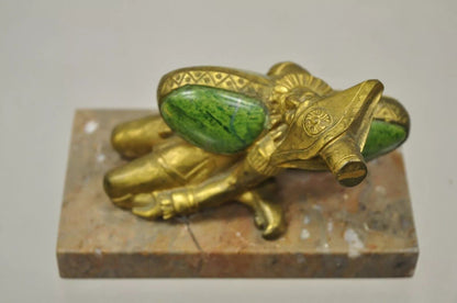 "In a Pickle" Antique Bronze Oriental Trinculo Jester Paperweight Onyx Malachite