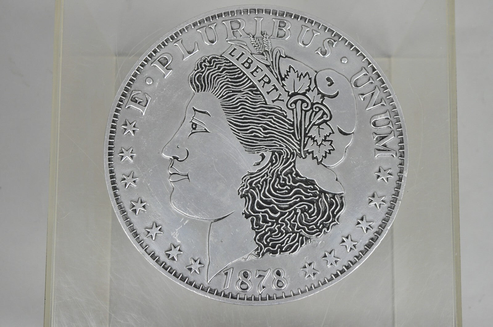Vintage 1878 Morgan Silver Dollar 12" Pewter Trivet or Wall Hanging Plaque USA