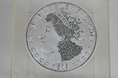 Vintage 1878 Morgan Silver Dollar 12" Pewter Trivet or Wall Hanging Plaque USA
