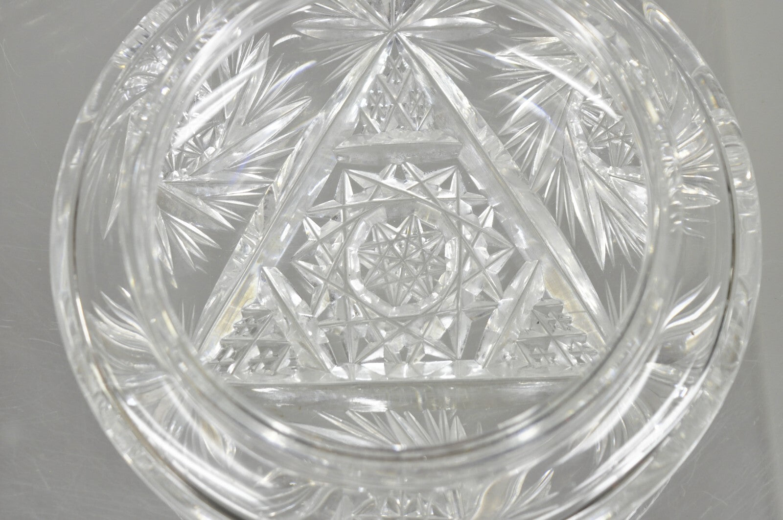 Vintage Art Deco Bohemian Cut Crystal Glass Czech Ladies Vanity Powder Jar