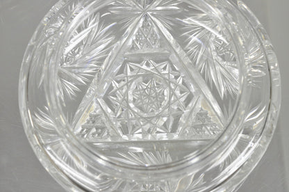 Vintage Art Deco Bohemian Cut Crystal Glass Czech Ladies Vanity Powder Jar
