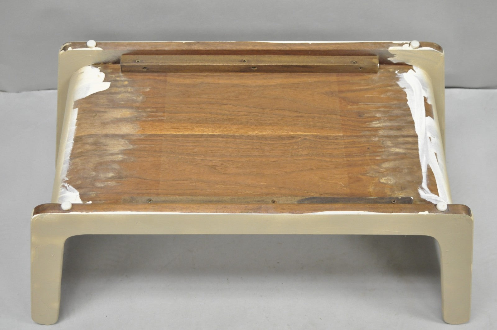 Vintage Mid Century Modern Painted Walnut Waterfall Base Glass Top Coffee Table