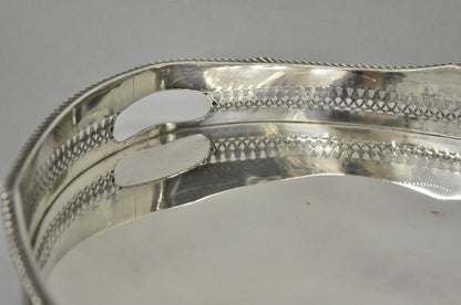 Antique English Edwardian Silver Plated Oval Bar Serving Tray w/ Raised Gallery