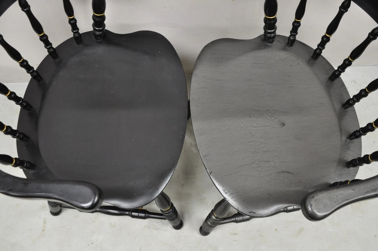 Vintage S. Bent & Bros Black Painted Eagle Colonial Pub Arm Chairs - a Pair