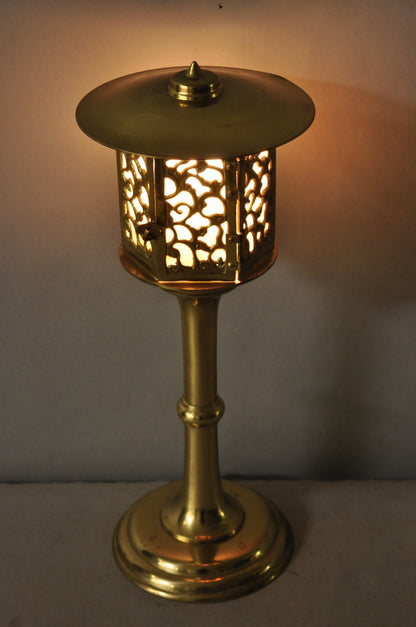Vintage Brass Fretwork Japanese Lantern Small Chinoiserie Oriental Table Lamp