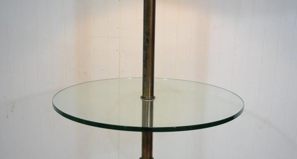 Vintage Queen Anne Style Solid Brass & Glass Occasional Floor Lamp Side Table