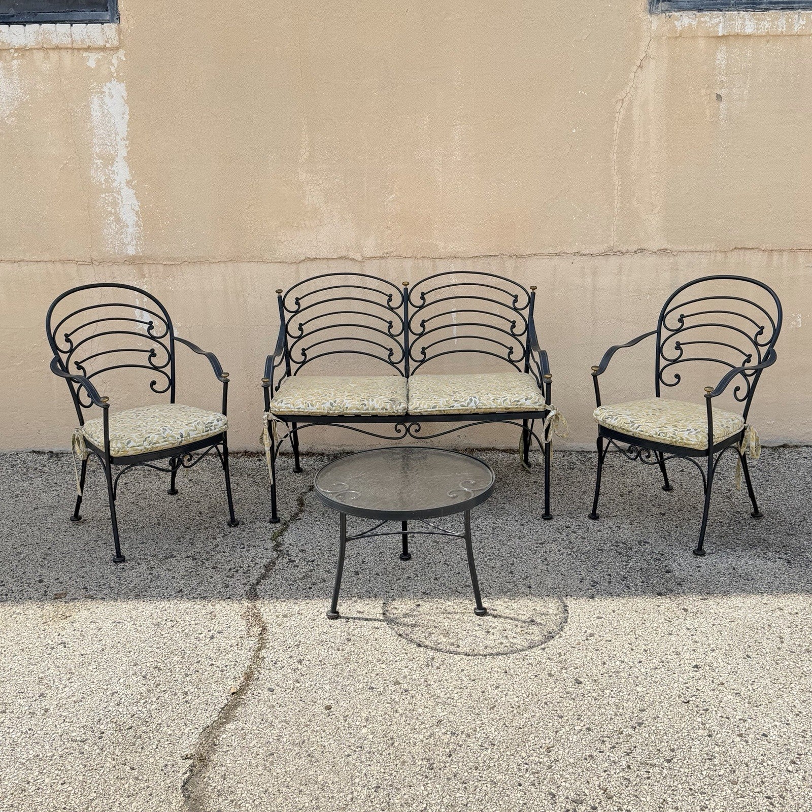 Contemporary Scrolling Wrought Iron Patio Loveseat & Arm Chair Set - 4 pcs