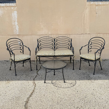 Contemporary Scrolling Wrought Iron Patio Loveseat & Arm Chair Set - 4 pcs