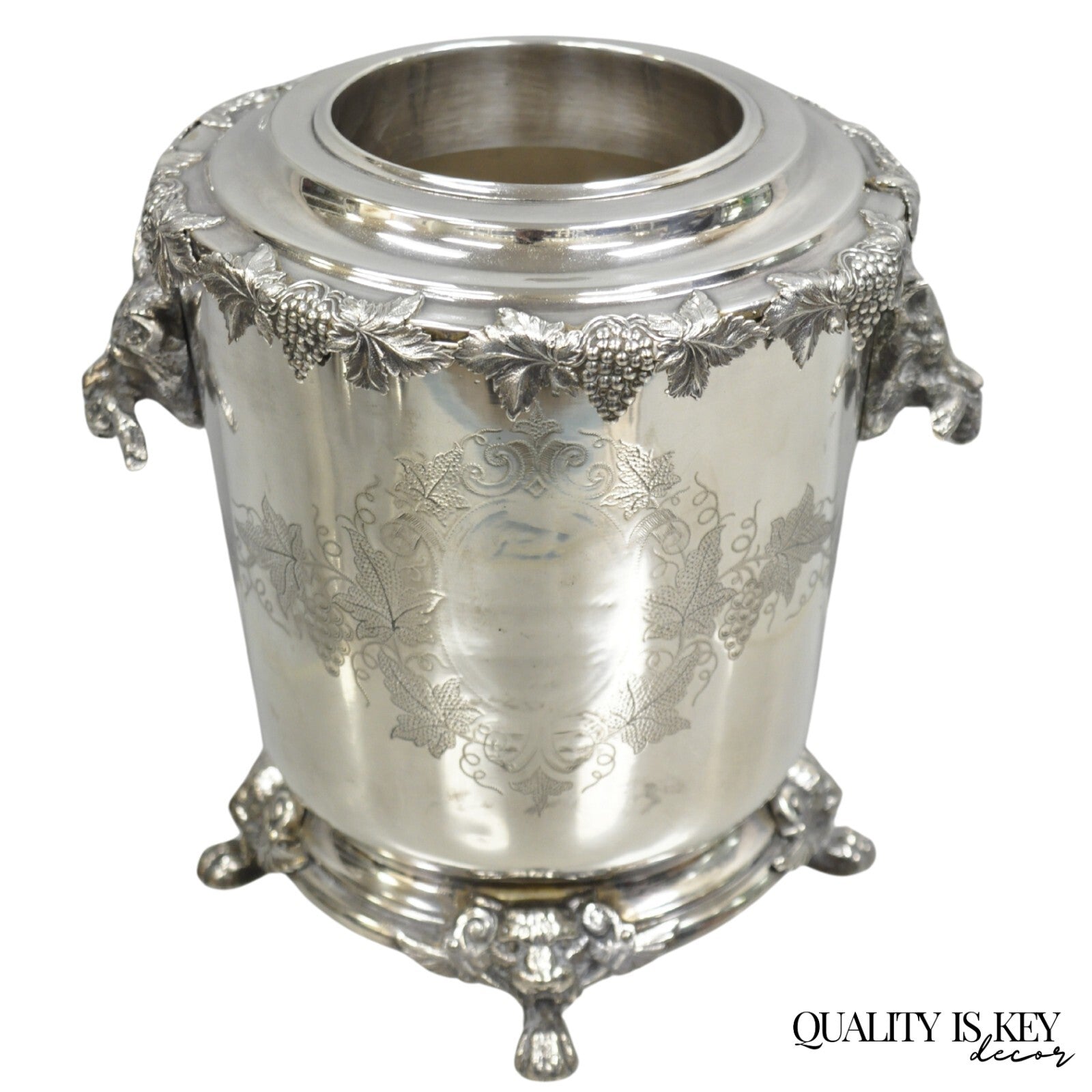 Antique English Victorian Wolf Handle Silver Plated Champagne Chiller Ice Bucket