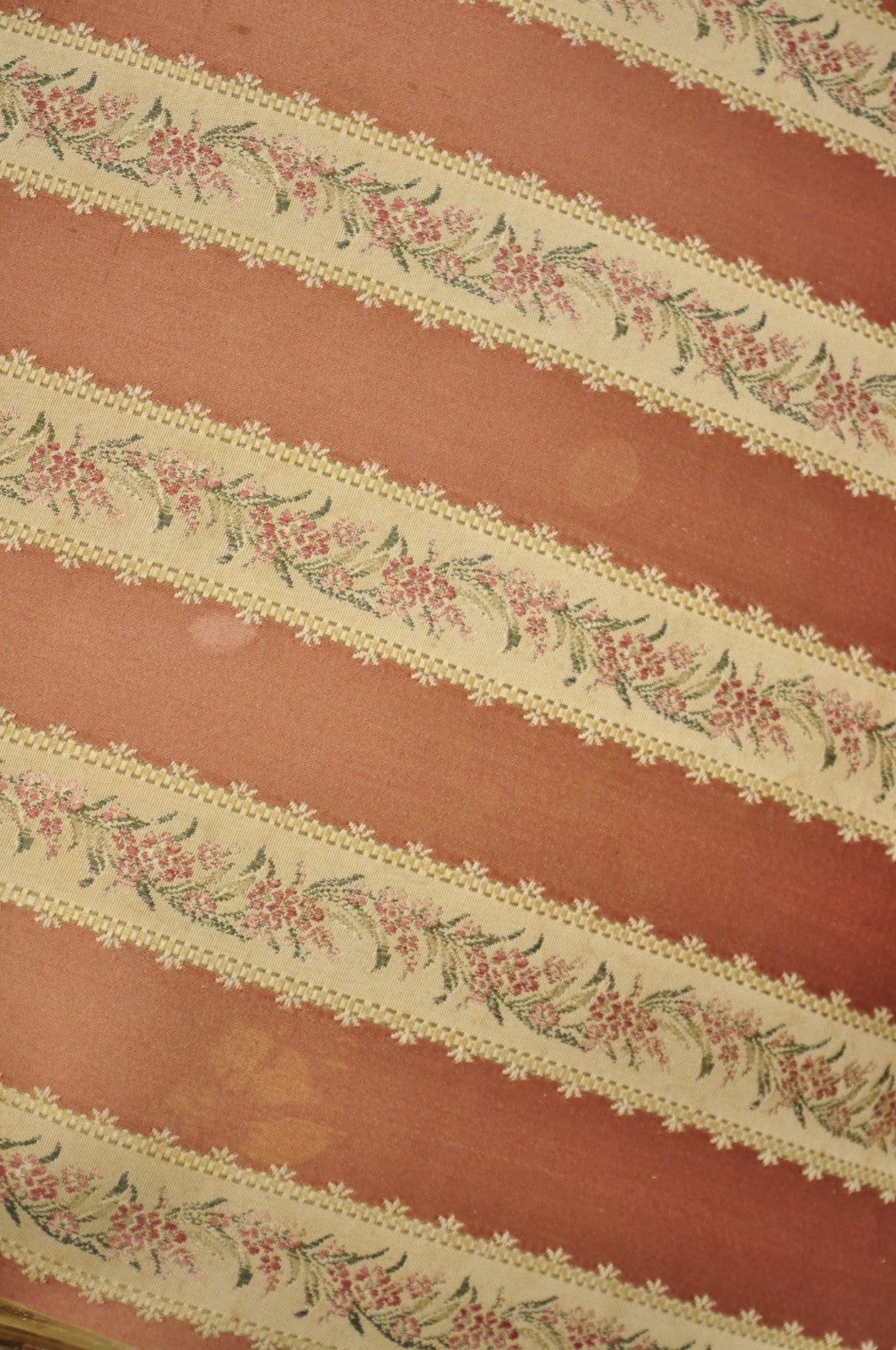 Antique French Louis XV Style Gold Giltwood Pink Stripe Fauteuil Arm Chair, Pair
