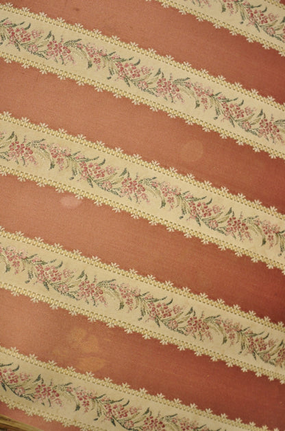 Antique French Louis XV Style Gold Giltwood Pink Stripe Fauteuil Arm Chair, Pair