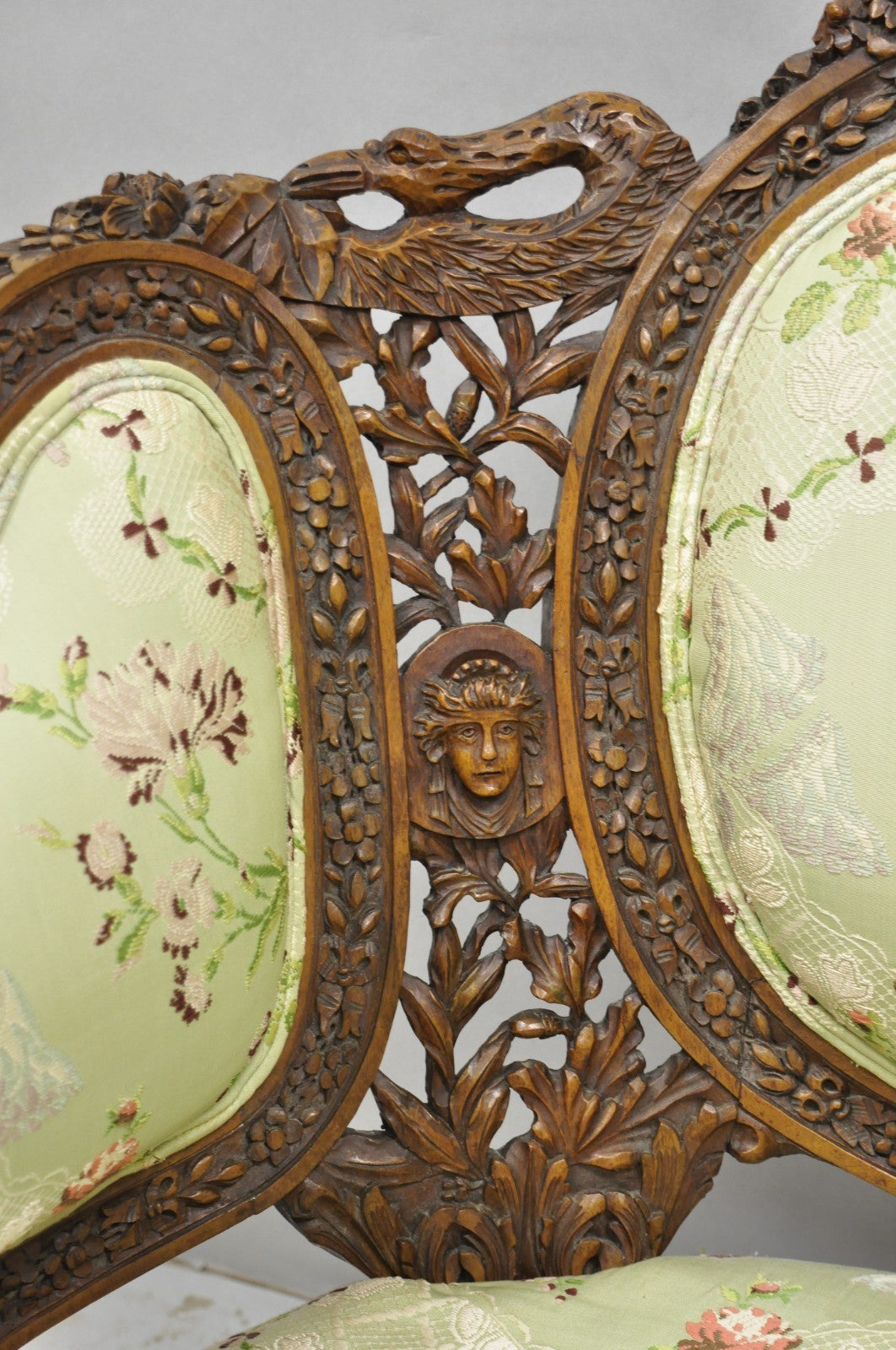 Antique Italian Regency Swan Carved Walnut French Victorian Club Lounge Chair