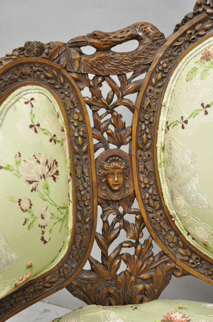 Antique Italian Regency Swan Carved Walnut French Victorian Club Lounge Chair