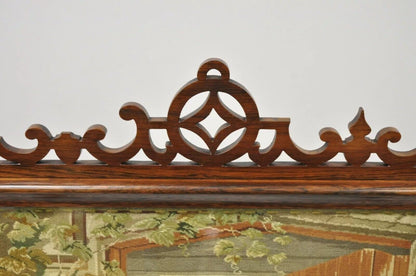 Antique 19th C Rosewood & Figural Needlepoint Victorian Spiral Carved Firescreen