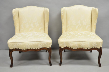 Vintage French Country Provincial Cherry Cabriole Leg Slipper Lounge Chair Pair