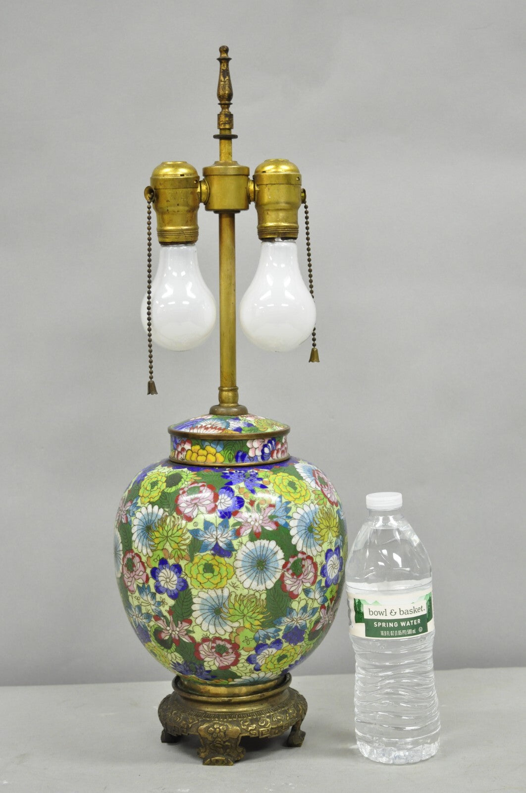 Cloisonne Porcelain Enamel Small Bronze Bulbous Chinese Ginger Jar Table Lamp