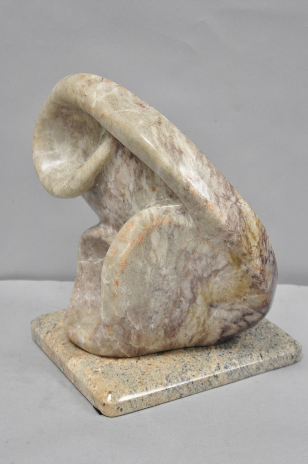 Vintage Seymour Shuren Modernist Pink Carved Marble Abstract Figure Sculpture