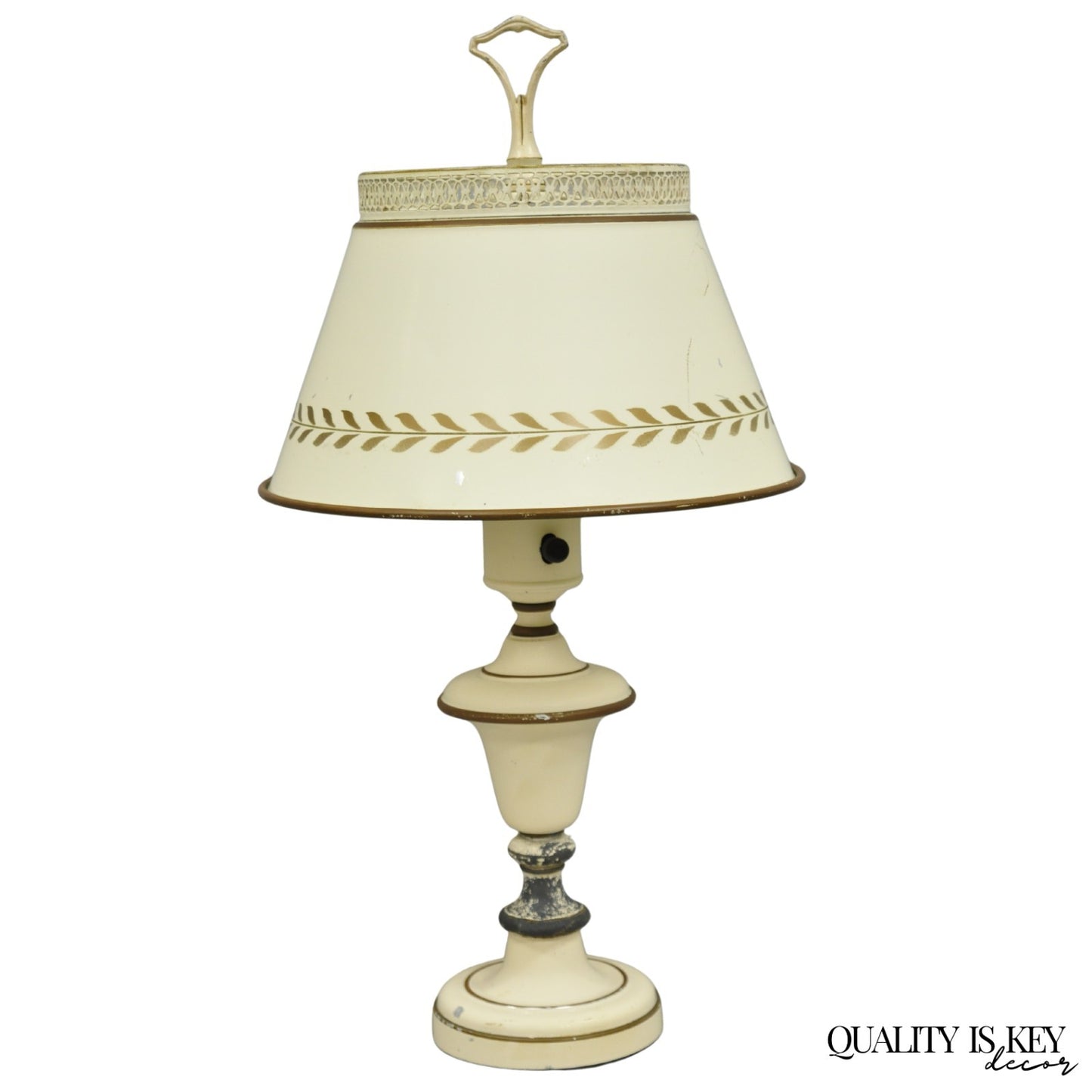 Vintage French Country Style Small White Tole Metal Boudoir Table Lamp w/ Shade