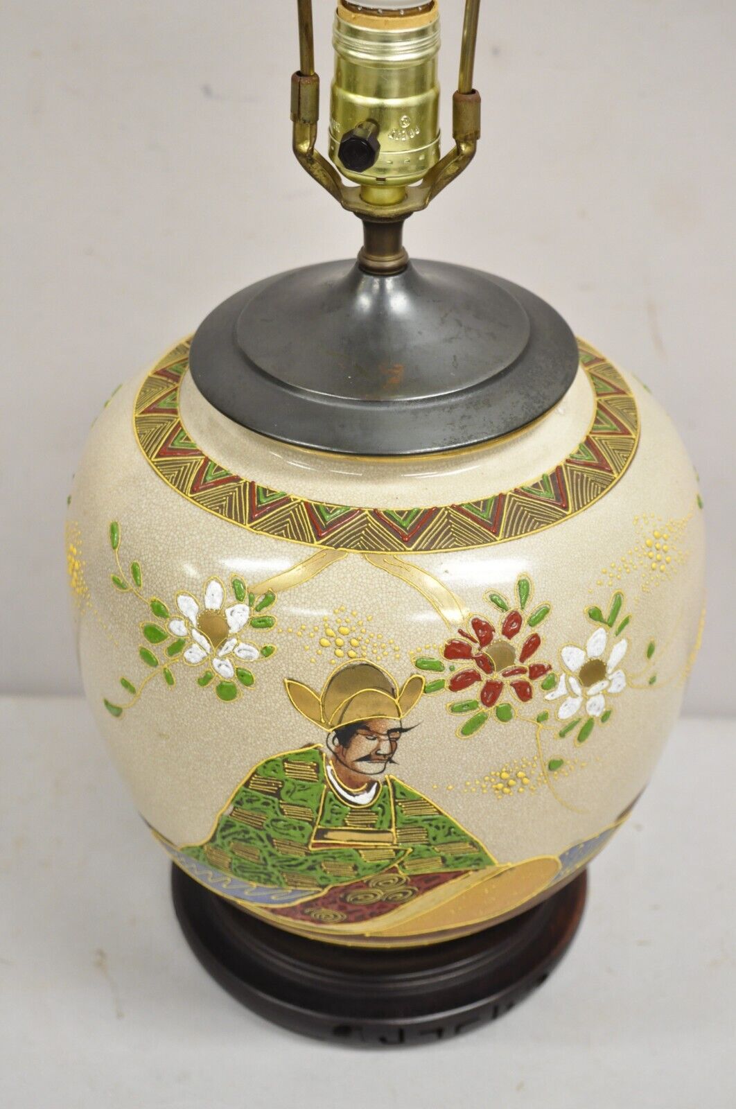 Vintage Japanese Samurai Porcelain Ginger Jar Small Chinoisserie Table Lamp