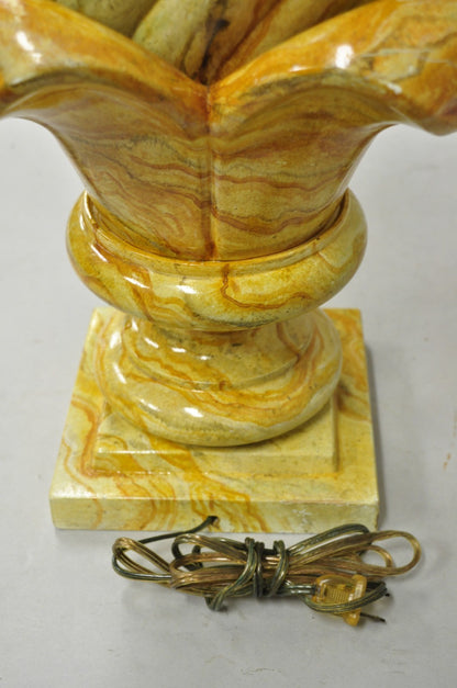 Vintage Hollywood Regency Faux Marble Orange Lacquered Wood Artichoke Table Lamp