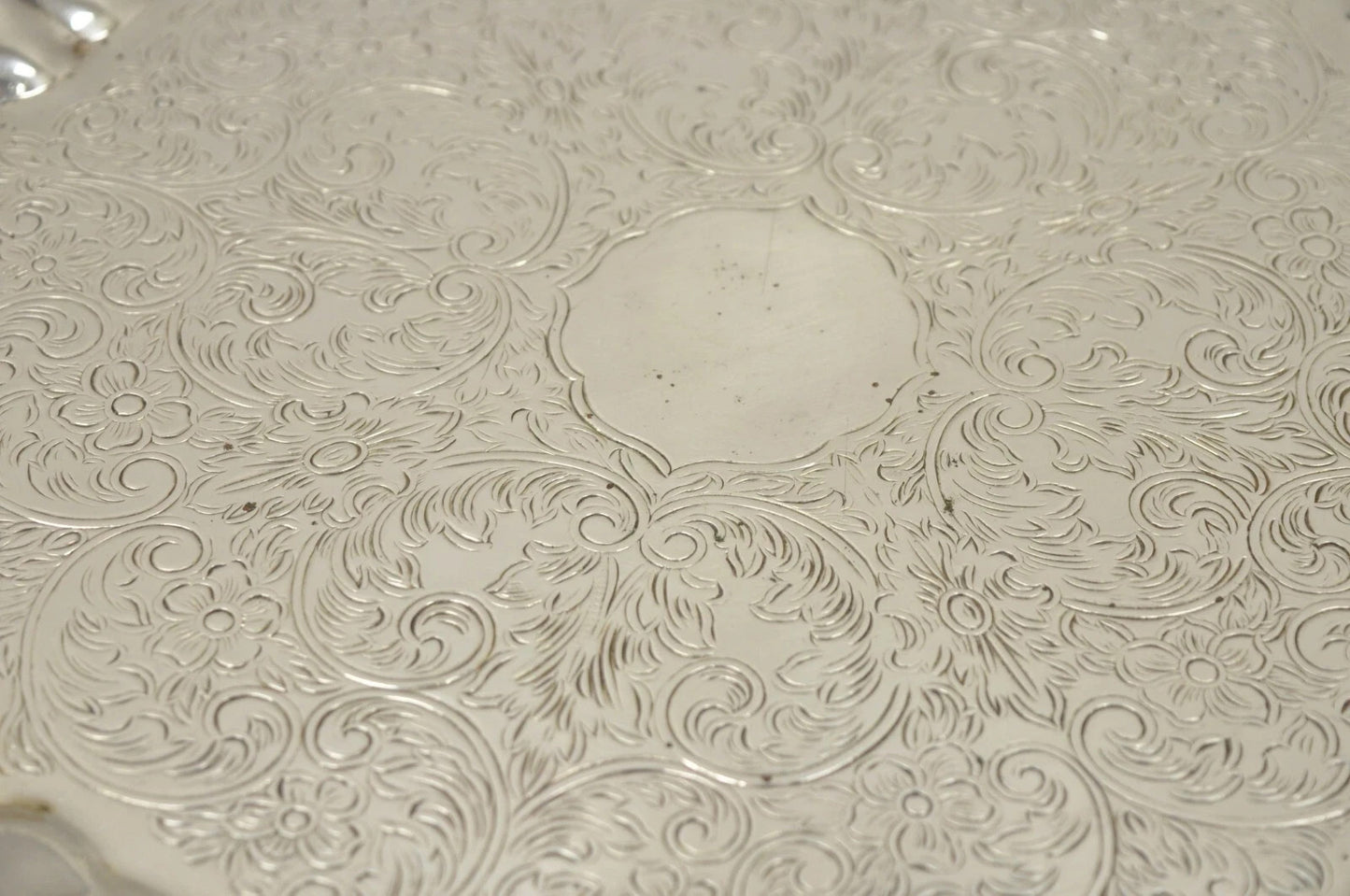 Victorian Ornate Silver Plated Twin Handle Scalloped Bar Serving Platter Tray