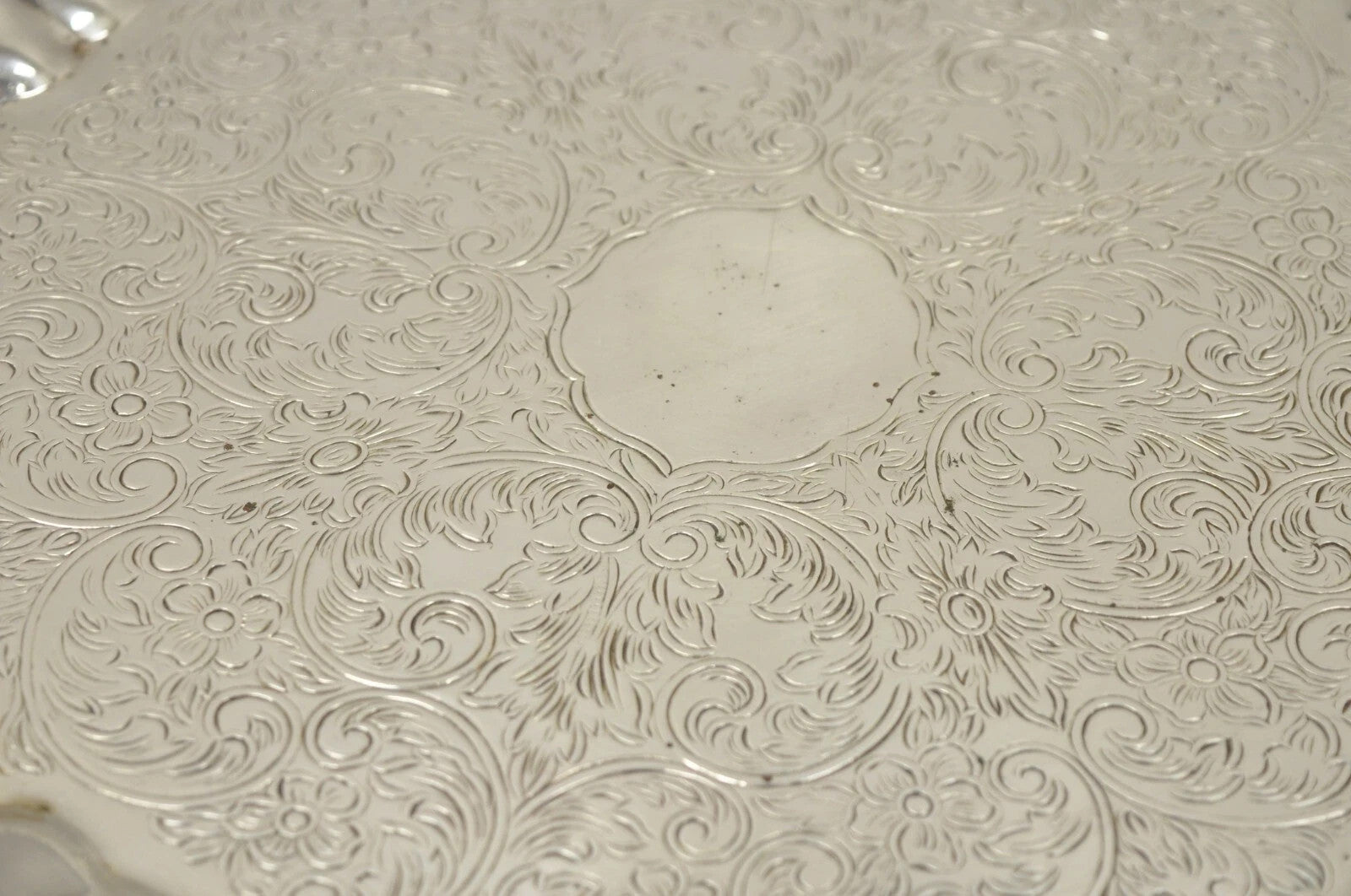 Victorian Ornate Silver Plated Twin Handle Scalloped Bar Serving Platter Tray